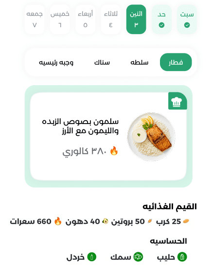 Meal selection menu mockup